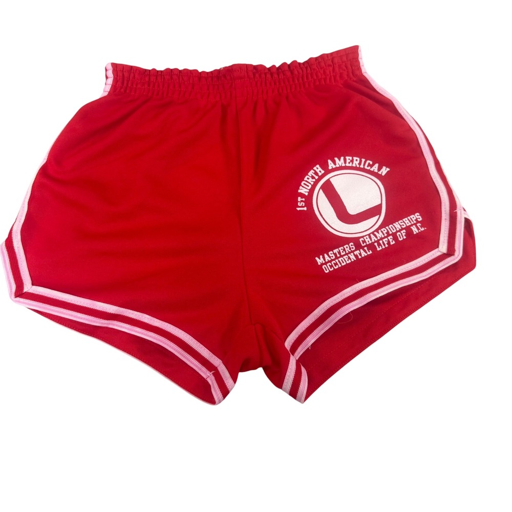 Vintage Velva Sheen Red Gym Shorts 80s Masters Championships Mens Medium USA